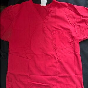 Vibrant Red V-Neck Scrub Top Unisex Women’s Men’s Size L
